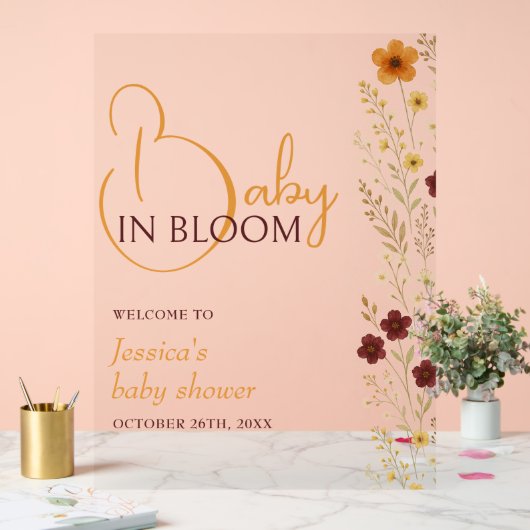 Baby in Bloom Autumn Baby shower Welkom Acryl Bord (Huwelijk)
