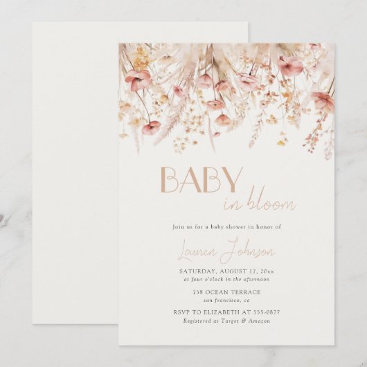 Baby in Bloom Autumn Poppies Baby shower Kaart (Voorkant / Achterkant)