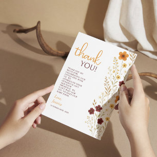 Baby in Bloom Autumn Wildflowers Baby shower Bedankkaart