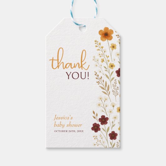 Baby in Bloom Autumn Wildflowers Baby shower Cadeaulabel (Voorkant)