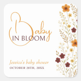 Baby in Bloom Autumn Wildflowers Baby shower Vierkante Sticker
