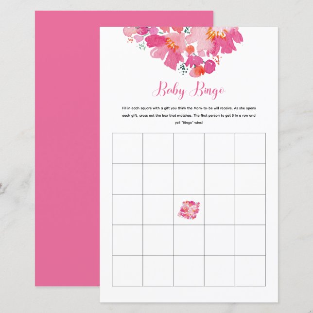 Baby in Bloom Baby shower Bingo Spelactiviteit (Voorkant / Achterkant)