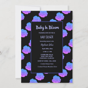 Baby in Bloom Baby shower Blauw Paarse Roze Zwart Kaart