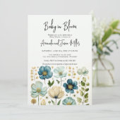 Baby in Bloom Baby shower Blue Boy Flowers Save The Date (Staand voorkant)