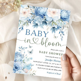 Baby in Bloom Baby shower Boy Dusty Blue Floral Kaart