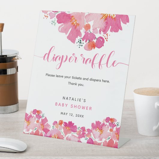 Baby in Bloom Baby shower Diaper Raffle Sign Reclamebord Met Voetstuk (Insitu)