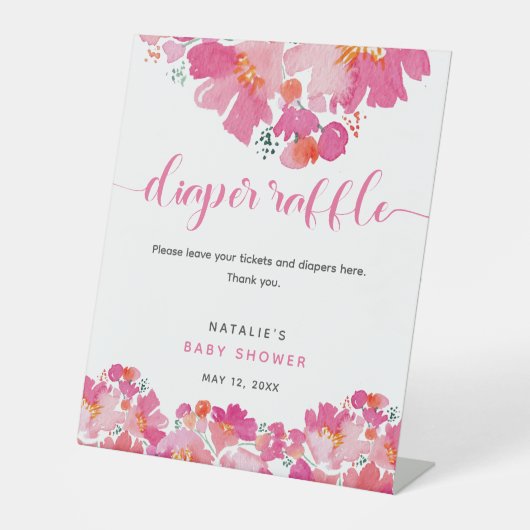Baby in Bloom Baby shower Diaper Raffle Sign Reclamebord Met Voetstuk (Voorkant)