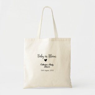 Baby in bloom baby shower eenvoudige zwarte hartda tote bag