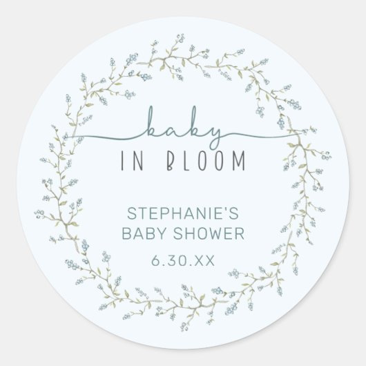 Baby in Bloom Baby shower Favor Ronde Sticker (Voorkant)