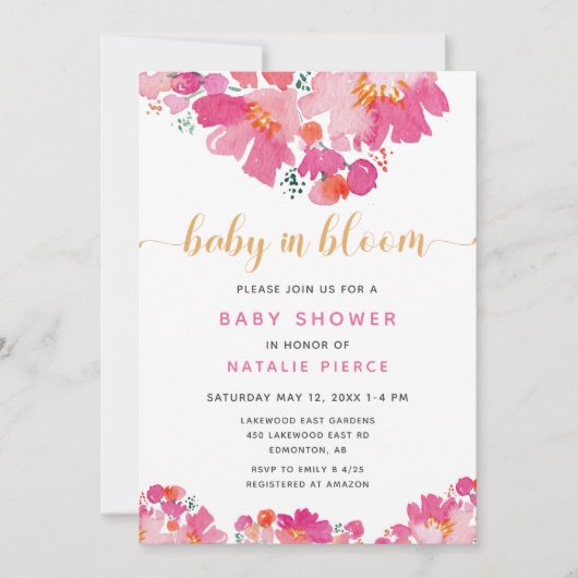 Baby in Bloom Baby shower Floral QR Code Registry Kaart (Voorkant)