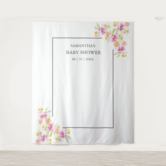 Baby in Bloom Baby shower Foto Achtergrond Wandkleed (Voorkant)