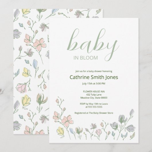 Baby in Bloom Baby shower Genderneutraal Kaart (Voorkant / Achterkant)