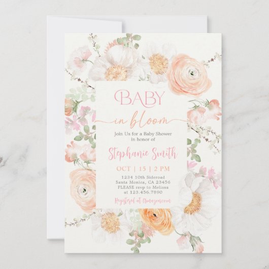 Baby in Bloom Baby shower Girl Invitation Kaart (Voorkant)