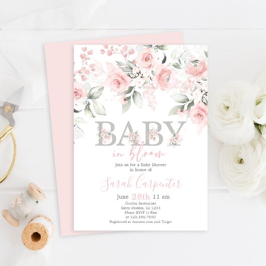 Baby in Bloom Baby shower Girl Invitation Kaart
