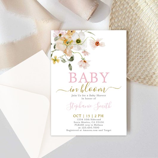 Baby in Bloom Baby shower Girl Invitation Kaart