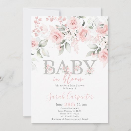 Baby in Bloom Baby shower Girl Invitation Kaart (Voorkant)