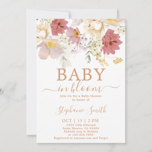 Baby in Bloom Baby shower Girl Invitation Kaart (Voorkant)