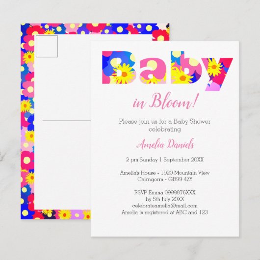 Baby in Bloom Baby shower Invitation Aankondigingskaart (Voorkant / Achterkant)