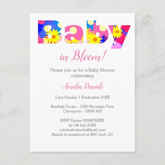 Baby in Bloom Baby shower Invitation Aankondigingskaart (Voorkant)