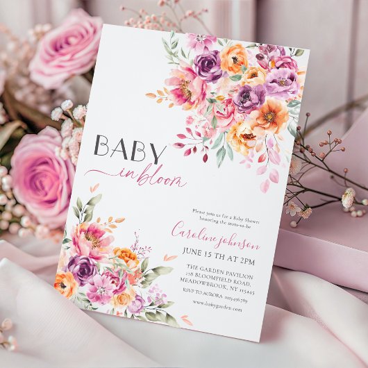 Baby in Bloom Baby Shower Invitation | Blush Pink Kaart