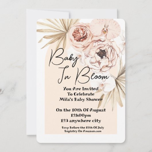 Baby In Bloom Baby Shower invitation card Save The Date (Voorkant)