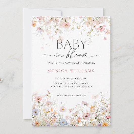 Baby in Bloom Baby Shower Invitation Editable Wild Kaart (Voorkant)