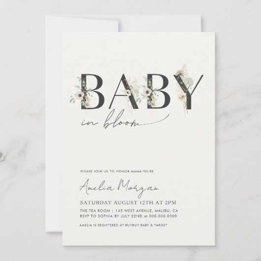 Baby in Bloom Baby shower Invitation Kaart (Voorkant)