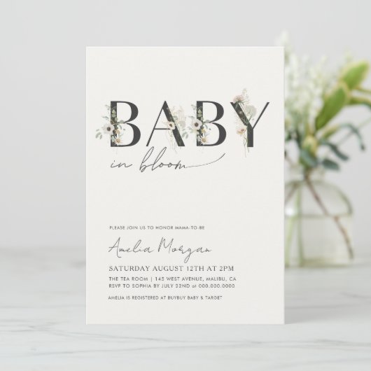 Baby in Bloom Baby shower Invitation Kaart (Staand voorkant)