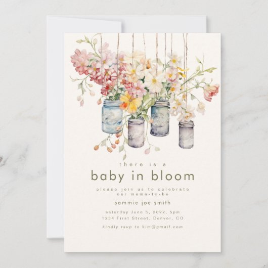 Baby in Bloom Baby shower Invitation Kaart (Voorkant)