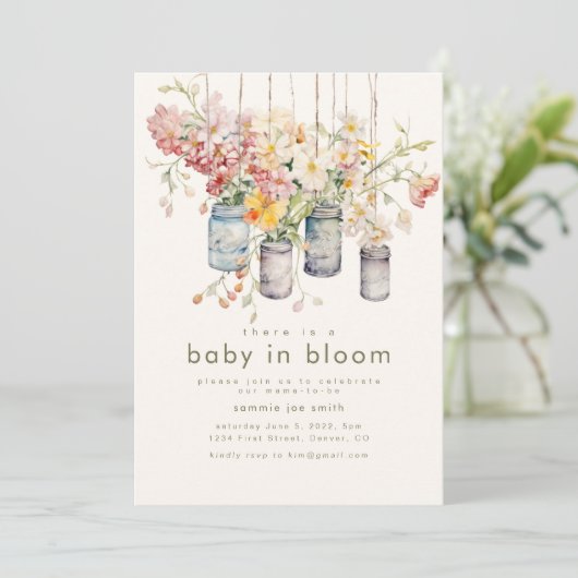 Baby in Bloom Baby shower Invitation Kaart (Staand voorkant)