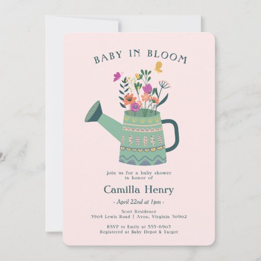 Baby in Bloom Baby shower Invitation Kaart (Voorkant)