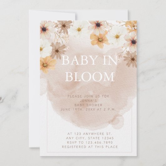 Baby in Bloom Baby shower Invitation Kaart (Voorkant)