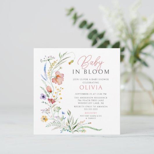 Baby in Bloom Baby shower Invitation Kaart (Staand voorkant)