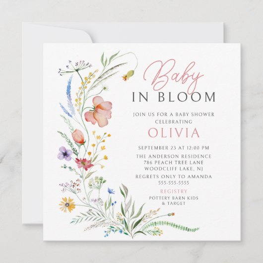 Baby in Bloom Baby shower Invitation Kaart (Voorkant)