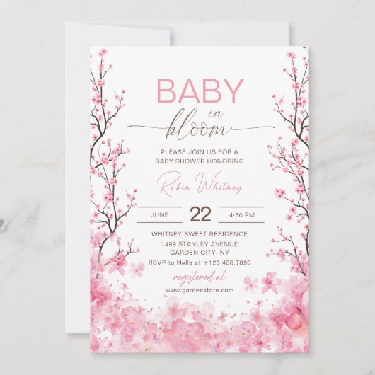 Baby in Bloom Baby shower Invitation Kaart (Voorkant)