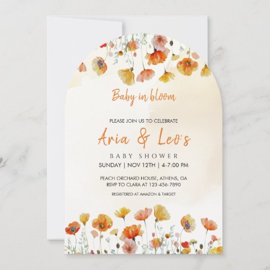 Baby in Bloom Baby shower Invitation Kaart (Voorkant)