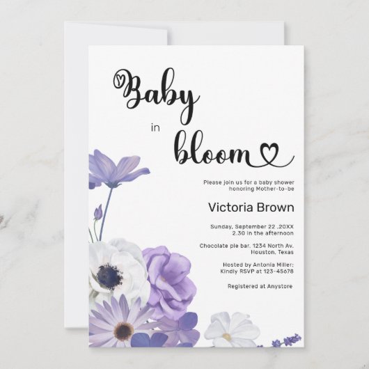 Baby in Bloom Baby shower Invitation Kaart (Voorkant)