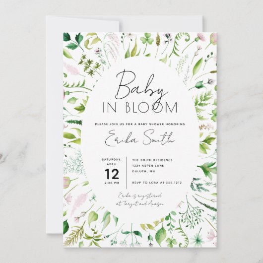 Baby in Bloom Baby shower Invitation Kaart (Voorkant)