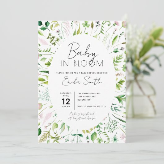 Baby in Bloom Baby shower Invitation Kaart (Staand voorkant)