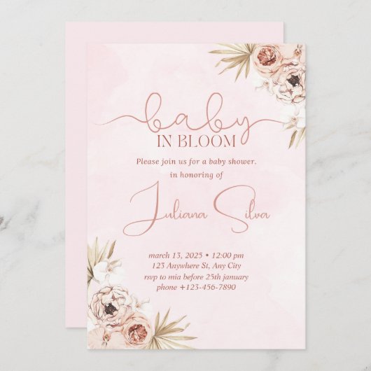 Baby in Bloom – Baby shower Invitation Kaart (Voorkant / Achterkant)