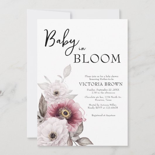 Baby in Bloom Baby shower Invitation Kaart (Voorkant)