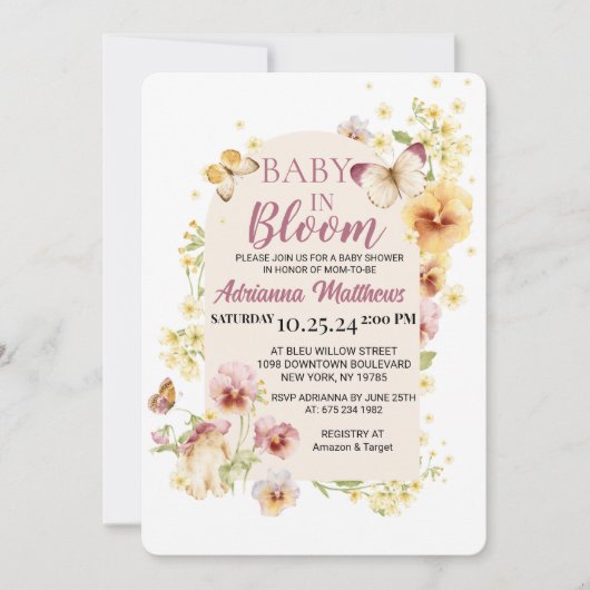 Baby In Bloom Baby Shower Invitation Kaart (Voorkant)