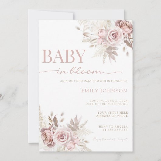 Baby in Bloom Baby shower Invitation Kaart (Voorkant)