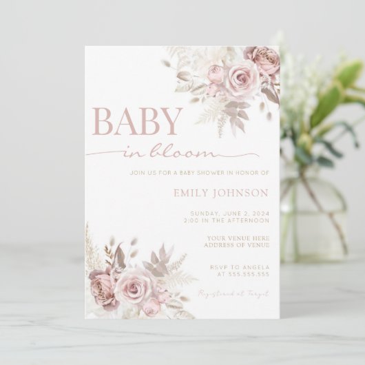 Baby in Bloom Baby shower Invitation Kaart (Staand voorkant)