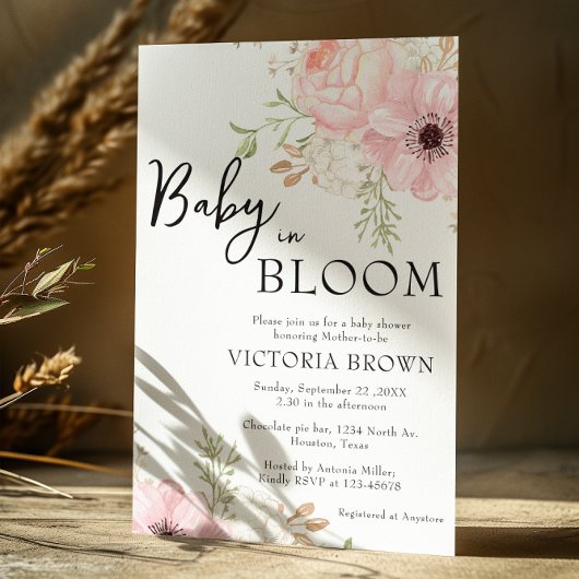 Baby in Bloom Baby shower Invitation Kaart