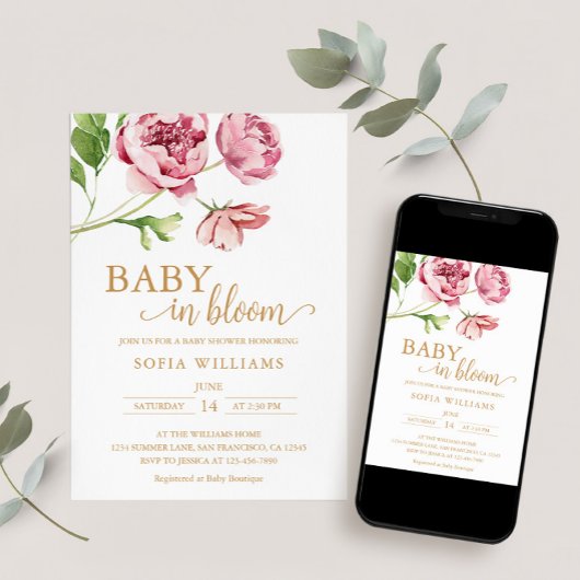 Baby in Bloom Baby shower Invitation Kaart