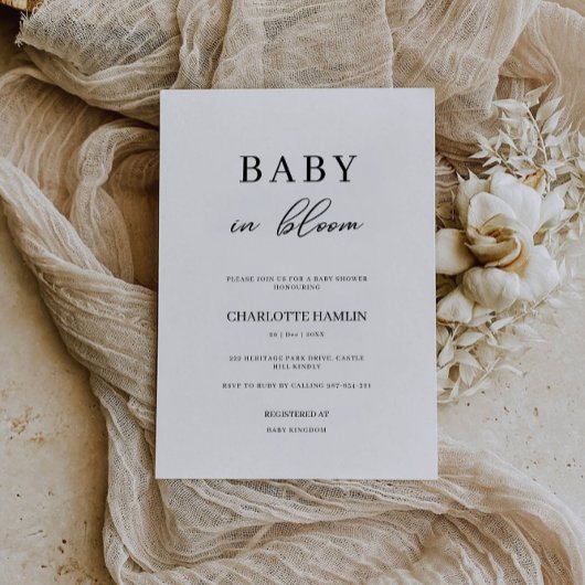 Baby in Bloom Baby shower Invitation Kaart