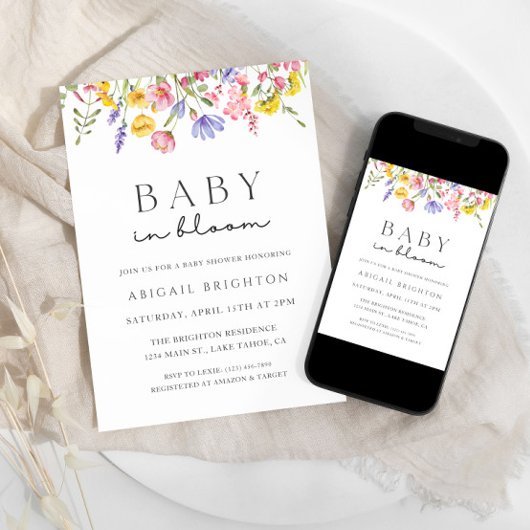 Baby in Bloom Baby shower Invitation Kaart