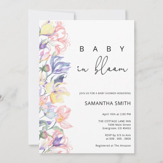 Baby in bloom Baby shower Invitation Kaart (Voorkant)
