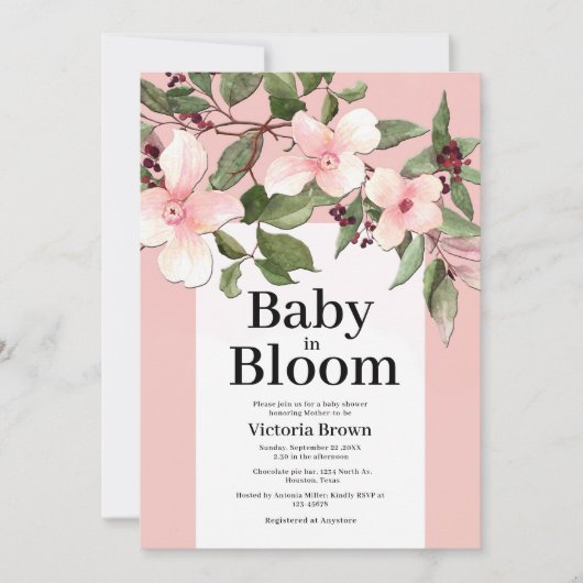 Baby in Bloom Baby shower Invitation Kaart (Voorkant)